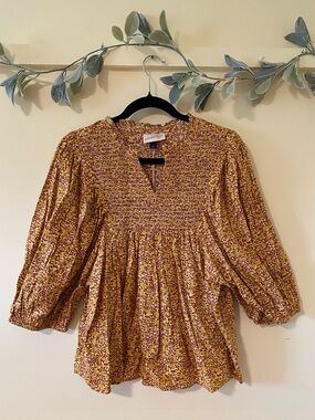 Universal Thread Balloon Sleeve Mustard Floral Blouse
